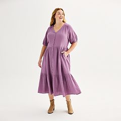 Fit and Flare Dress Coat With Pockets, Plus Size Lavender Purple