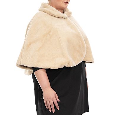 Plus Size Nina Leonard Faux Fur Caplet with Crystal Closure