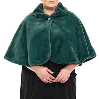 Plus Size Nina Leonard Faux Fur Caplet with Crystal Closure