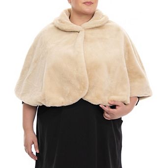 Plus Size Nina Leonard Faux Fur Caplet with Crystal Closure