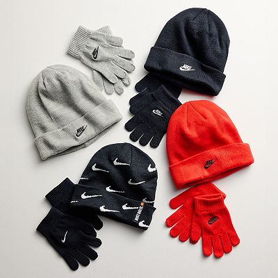 Big Kids 8-20 Nike Logo Beanie and Gloves Set