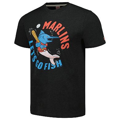 Men's Homage Black Miami Marlins Doodle Collection Let's Go Fish Tri-Blend T-Shirt