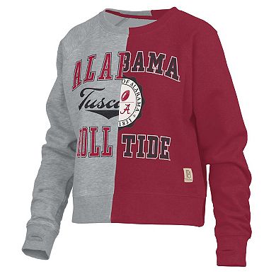 Women's Pressbox Heather Gray Alabama Crimson Tide Half and Half Raglan Pullover Sweatshirt