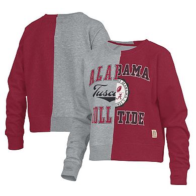 Women's Pressbox Heather Gray Alabama Crimson Tide Half and Half Raglan Pullover Sweatshirt