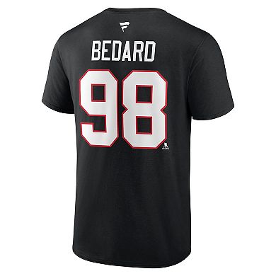Men's Fanatics Branded Connor Bedard Black Chicago Blackhawks 2023 NHL Draft Authentic Stack Player Name & Number T-Shirt