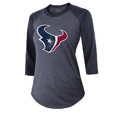 Women's Majestic Threads C.J. Stroud Navy Houston Texans Player Name & Number Tri-Blend 3/4-Sleeve Fitted T-Shirt