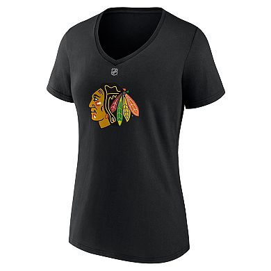 Women's Fanatics Branded Connor Bedard Black Chicago Blackhawks 2023 NHL Draft Authentic Stack Player Name & Number V-Neck T-Shirt