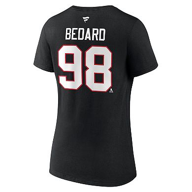 Women's Fanatics Branded Connor Bedard Black Chicago Blackhawks 2023 NHL Draft Authentic Stack Player Name & Number V-Neck T-Shirt