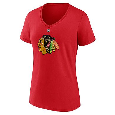 Women's Fanatics Branded Connor Bedard Red Chicago Blackhawks 2023 NHL Draft Authentic Stack Player Name & Number V-Neck T-Shirt