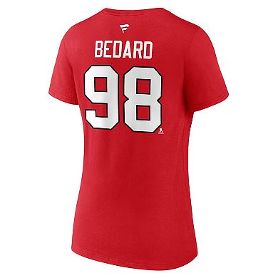 Women's Fanatics Branded Connor Bedard Red Chicago Blackhawks 2023 NHL Draft Authentic Stack Player Name & Number V-Neck T-Shirt