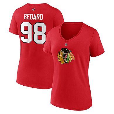 Women's Fanatics Branded Connor Bedard Red Chicago Blackhawks 2023 NHL Draft Authentic Stack Player Name & Number V-Neck T-Shirt