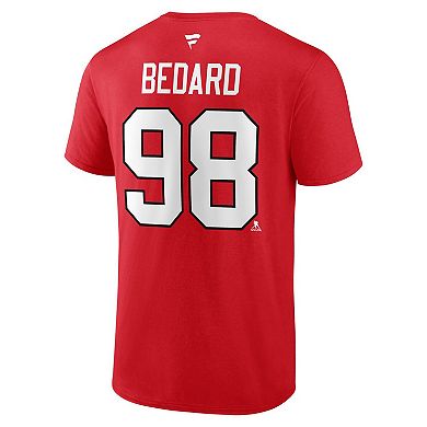 Men's Fanatics Branded Connor Bedard Red Chicago Blackhawks 2023 NHL Draft Authentic Stack Player Name & Number T-Shirt
