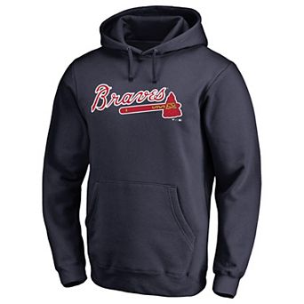 Men's Fanatics Branded Navy Atlanta Braves Official Wordmark Fitted Pullover Hoodie