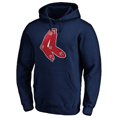 Men's Navy Boston Red Sox Cooperstown Collection Huntington Logo Fitted Pullover Hoodie
