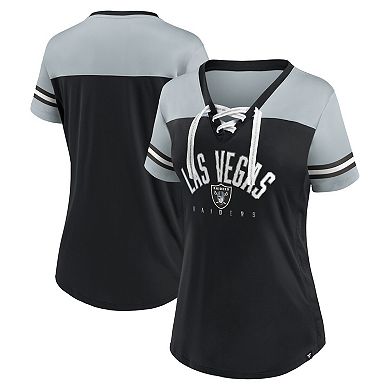 Women's Fanatics Branded Black/Silver Las Vegas Raiders Blitz & Glam Lace-Up V-Neck Jersey T-Shirt