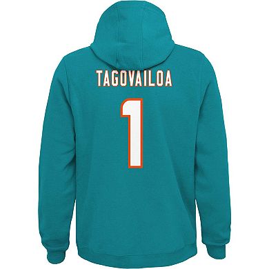 Youth Tua Tagovailoa Aqua Miami Dolphins Mainliner Player Name & Number Pullover Hoodie