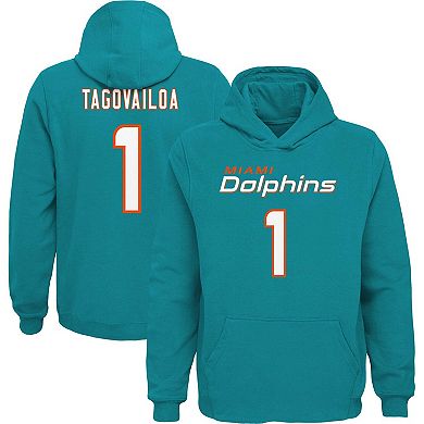 Youth Tua Tagovailoa Aqua Miami Dolphins Mainliner Player Name & Number Pullover Hoodie
