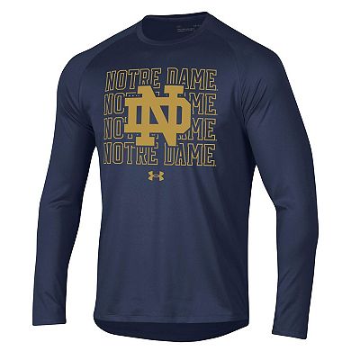Men's Under Armour Navy Notre Dame Fighting Irish 2023 Sideline Tech Raglan Long Sleeve T-Shirt