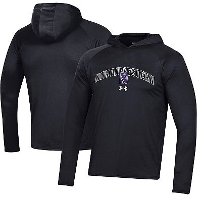 Men's Under Armour Black Northwestern Wildcats 2023 Sideline Tech Hooded Raglan Long Sleeve T-Shirt