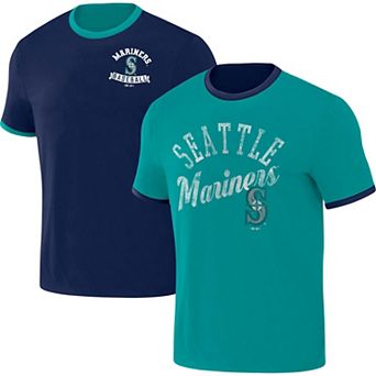 Men's Darius Rucker Collection by Fanatics Navy/Aqua Seattle Mariners Two-Way Ringer Reversible T-Shirt