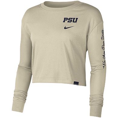 Women's Nike Cream Penn State Nittany Lions Varsity Letter Long Sleeve Crop Top