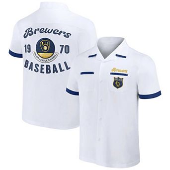 Men's Darius Rucker Collection by Fanatics White Milwaukee Brewers Bowling Button-Up Shirt