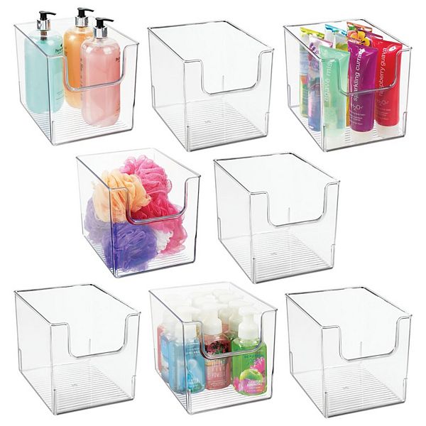 mDesign 8" x 10" x 7.5" Plastic Bathroom Storage Organizer Bin with Open Front 8 Pack