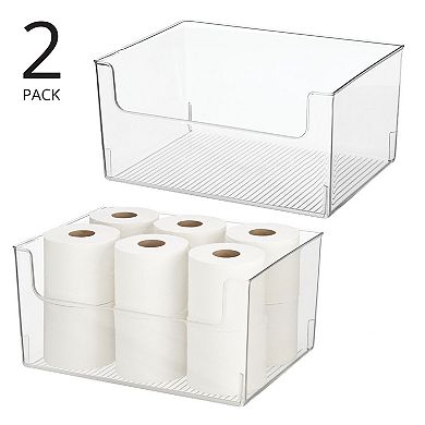 mDesign Bathroom Plastic Storage Organizer Bin with Open Front - 2 Pack - Clear