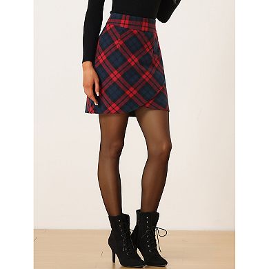 Women's Plaid Casual Elastic Waist Knee Length Tulip HemTartan A-Line ...