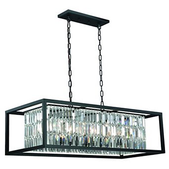 Catana 8L Crystal and Bronze Linear Chandelier Island Pendant Light Fixture