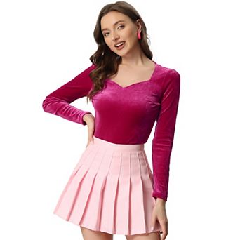 Casual Velvet Tops For Women's Long Sleeves Sweetheart Neck Blouse
