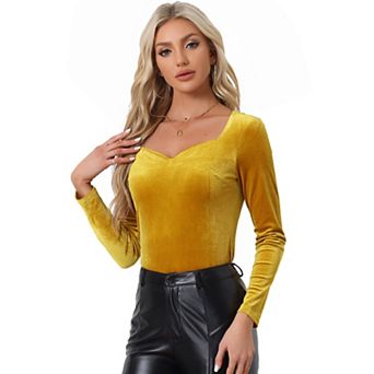 Casual Velvet Tops For Women's Long Sleeves Sweetheart Neck Blouse