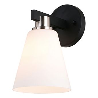 Vermont Matte Black and Nickel Bathroom Vanity Wall Light Fixture White Glass