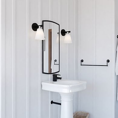 Vermont Matte Black and Nickel Bathroom Vanity Wall Light Fixture White Glass