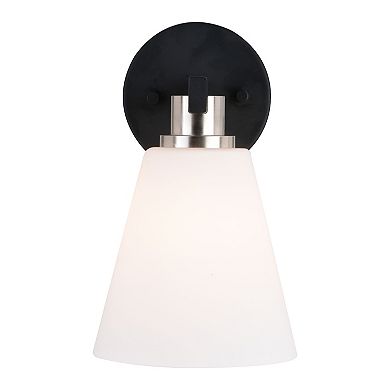 Vermont Matte Black and Nickel Bathroom Vanity Wall Light Fixture White Glass