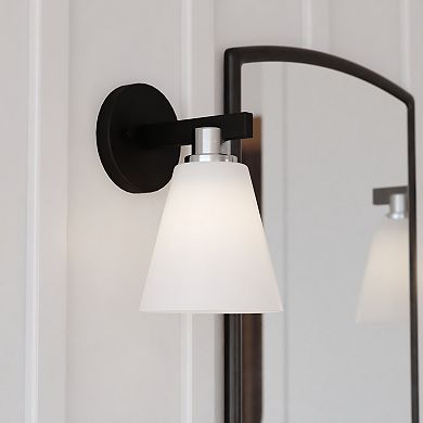Vermont Matte Black and Nickel Bathroom Vanity Wall Light Fixture White Glass