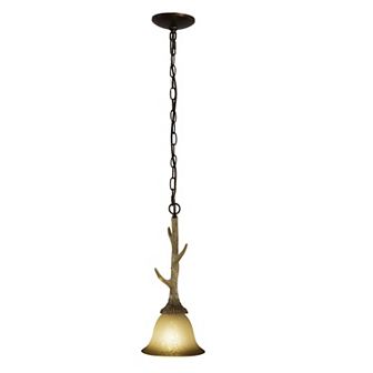 Lodge Rustic Antler Mini Pendant Ceiling Light Cream Glass