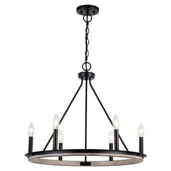 Russel 6 Light Matte Black and Weathered Gray Farmhouse Candle Wheel Chandelier