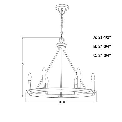 Russel 6 Light Matte Black and Weathered Gray Farmhouse Candle Wheel Chandelier