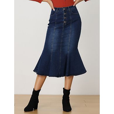 Fishtail Maxi Denim Skirt For Women's Distressed Skirt