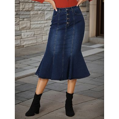 Fishtail Maxi Denim Skirt for Women's Distressed Skirt
