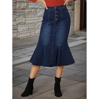 Fishtail Maxi Denim Skirt For Women's Distressed Skirt