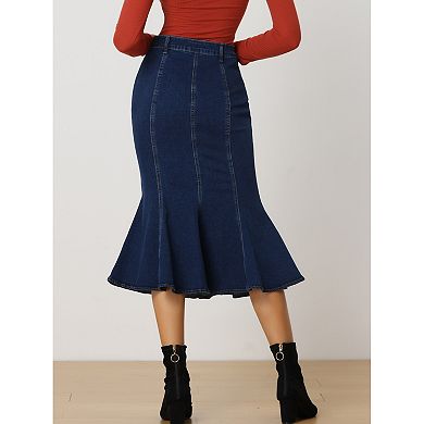 Fishtail Maxi Denim Skirt for Women's Distressed Skirt