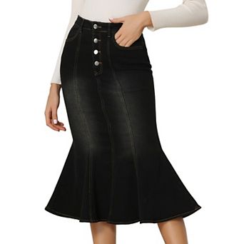 Fishtail Maxi Denim Skirt For Women's Distressed Skirt