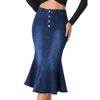Fishtail Maxi Denim Skirt For Women's Distressed Skirt