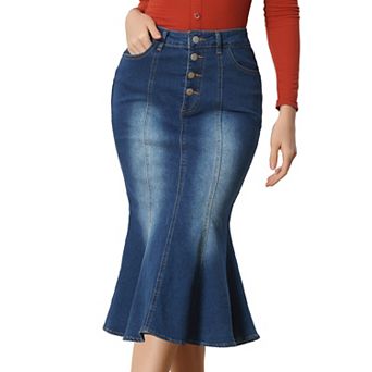Fishtail Maxi Denim Skirt for Women's Distressed Skirt