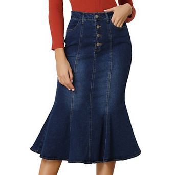 Fishtail Maxi Denim Skirt For Women's Distressed Skirt