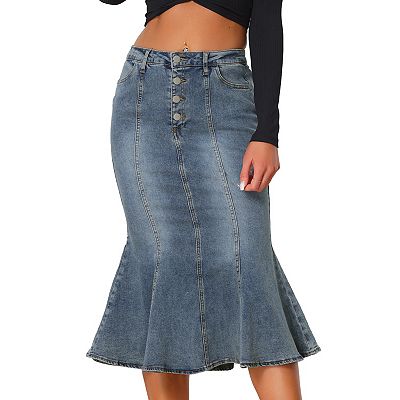 Fishtail Maxi Denim Skirt For Women's Distressed Skirt