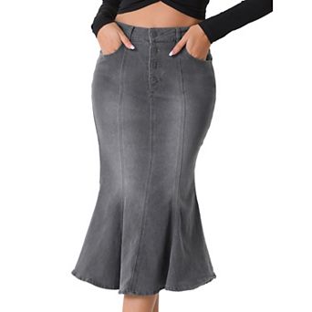 Fishtail Maxi Denim Skirt For Women's Distressed Skirt