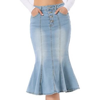Fishtail Maxi Denim Skirt For Women's Distressed Skirt